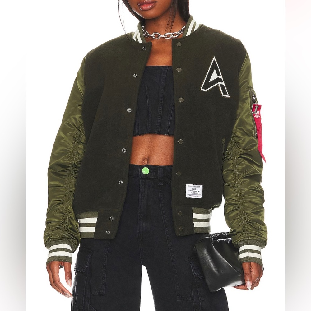 BRAND NEW W/ TAGS! MA-1 Wool Varsity Jacket in Dark Green by ALPHA INDUSTRIES
